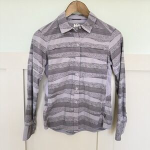 REI‎ Co-Op Button Up Shirt Womens Size XS Purple Striped Hiking Outdoor Gorpcore
